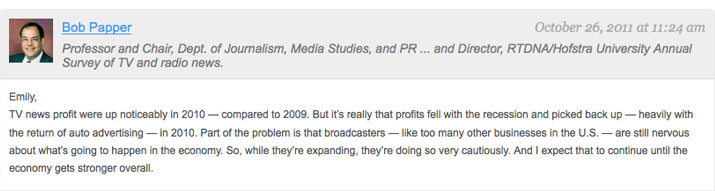 Bob Papper comment in Value of TV News forum Bob Papper comment in Value of TV News forum